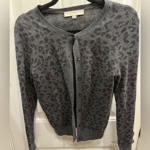 LOFT Charcoal Knit Cardigan with Metallic Shimmer